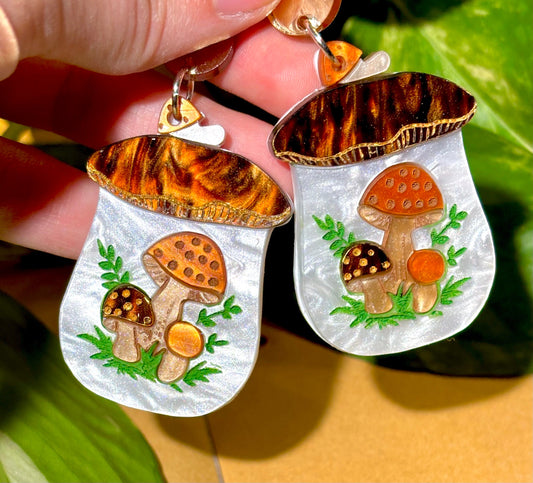 vintage mushroom canister acrylic earrings