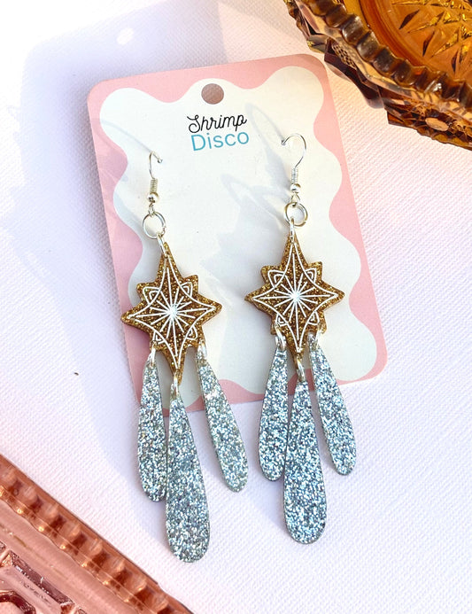 Lucky shooting star glitter acrylic statement earrings