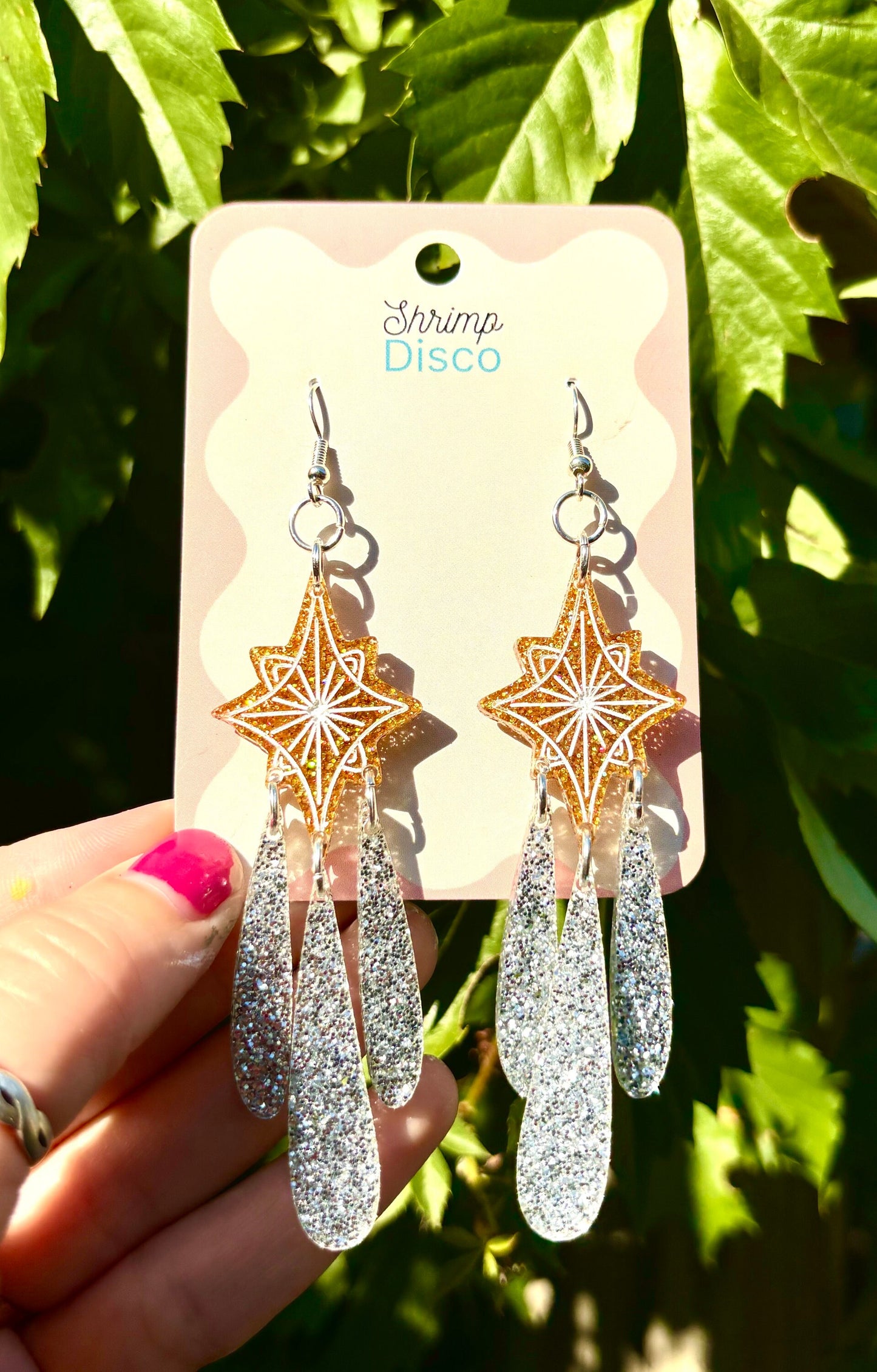 Lucky shooting star glitter acrylic statement earrings