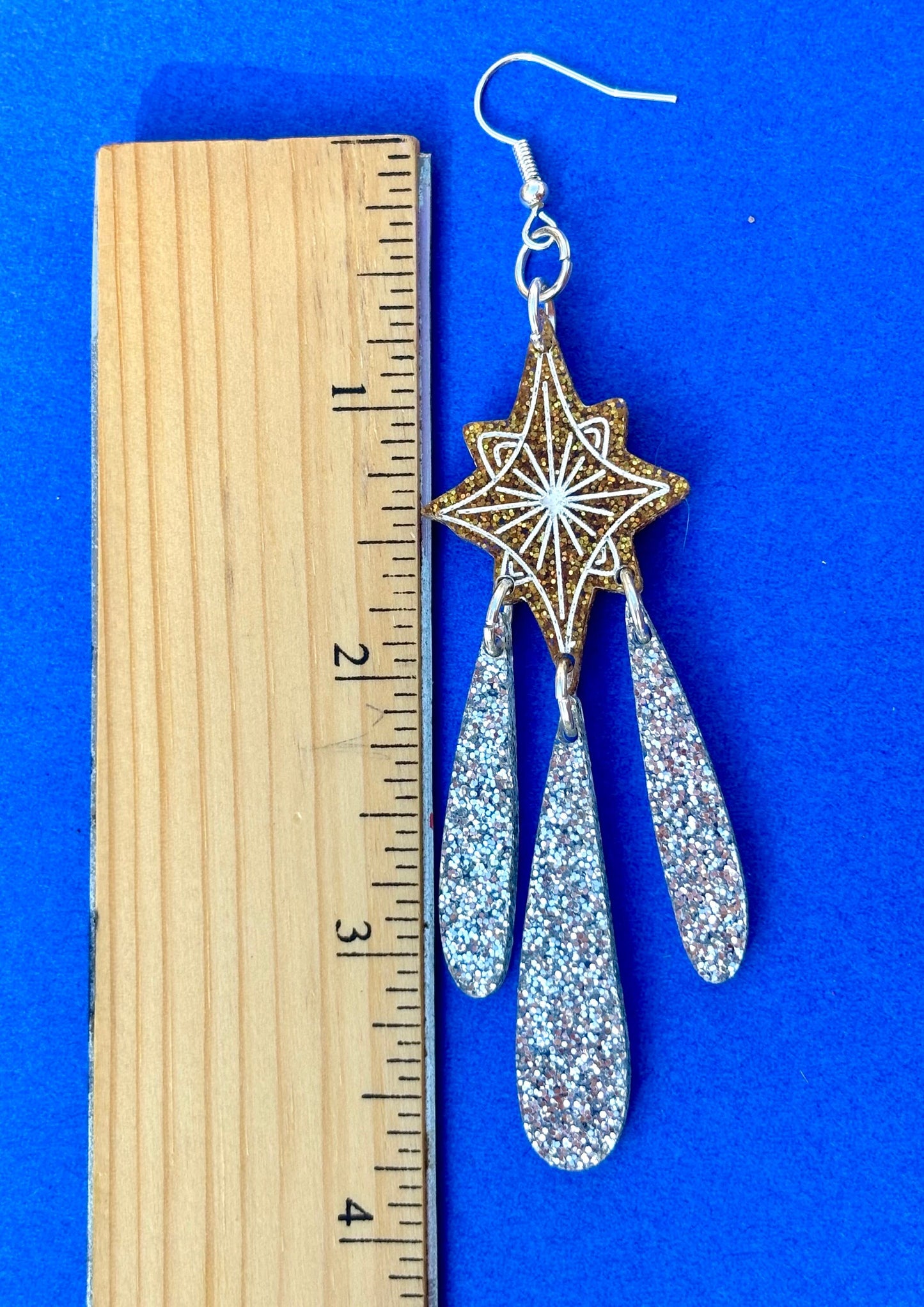 Lucky shooting star glitter acrylic statement earrings