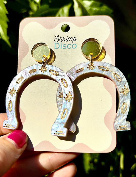 Lucky horse shoe acrylic statement earrings