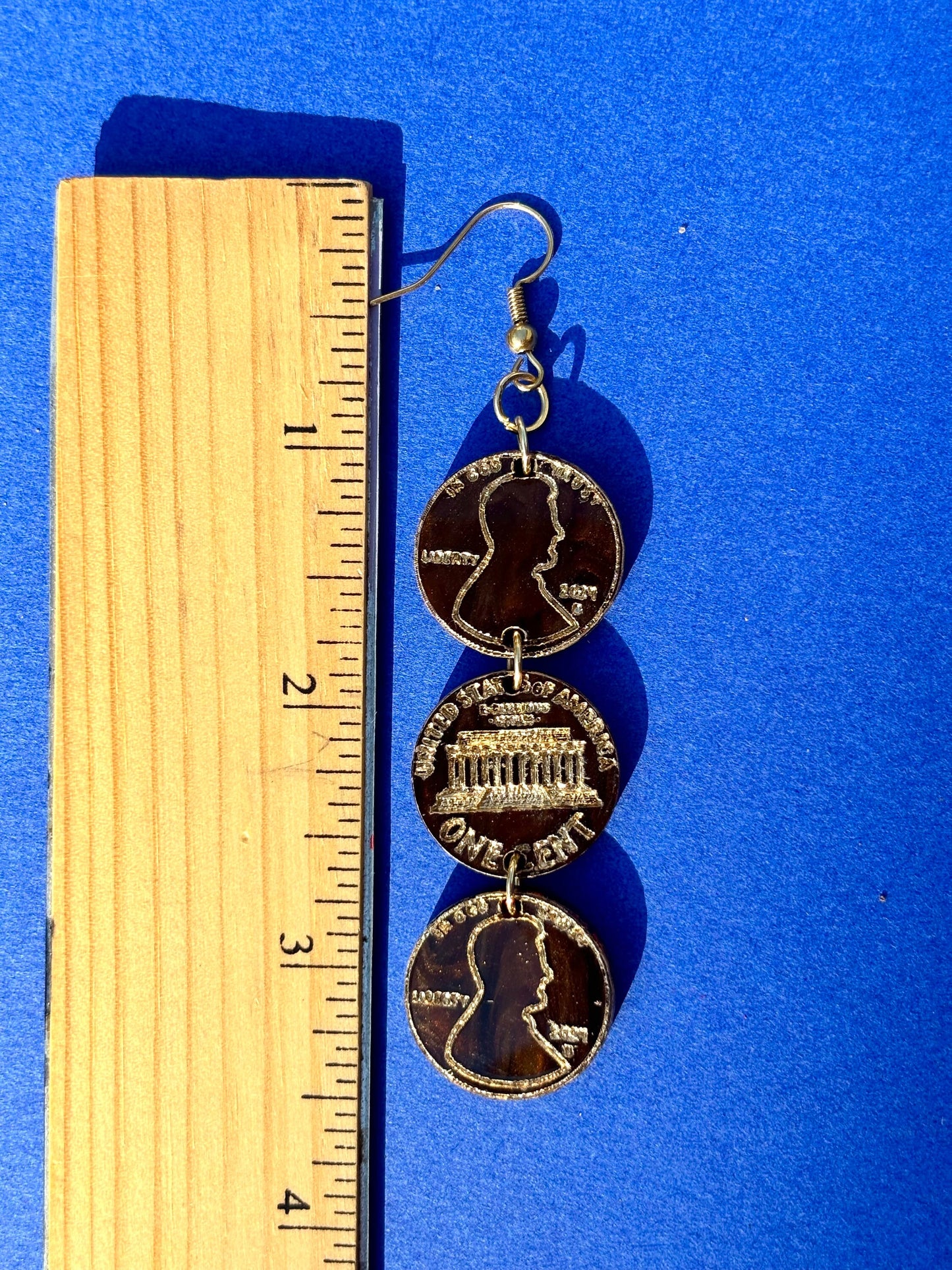 Lucky penny flip a coin acrylic statement earrings