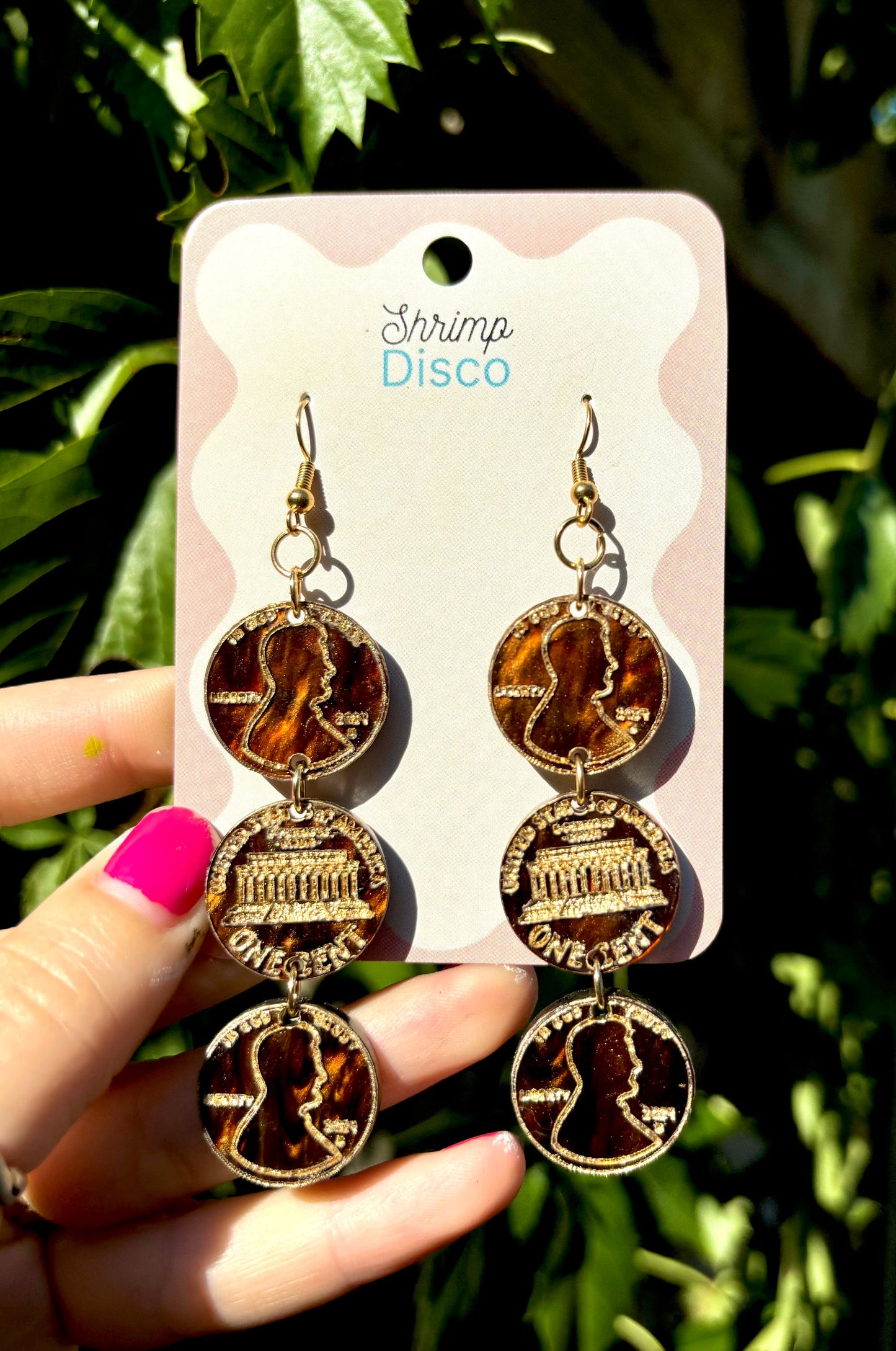 Lucky penny flip a coin acrylic statement earrings