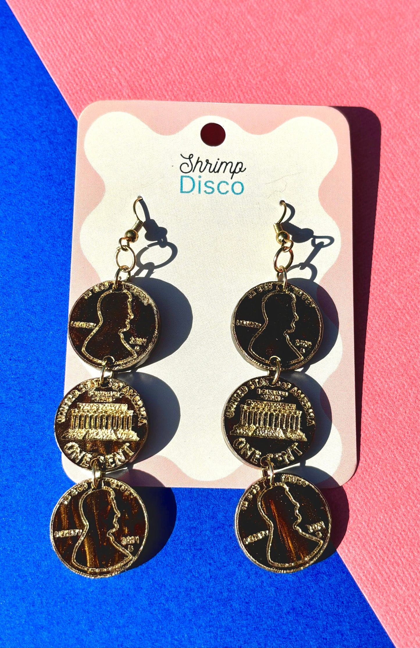 Lucky penny flip a coin acrylic statement earrings