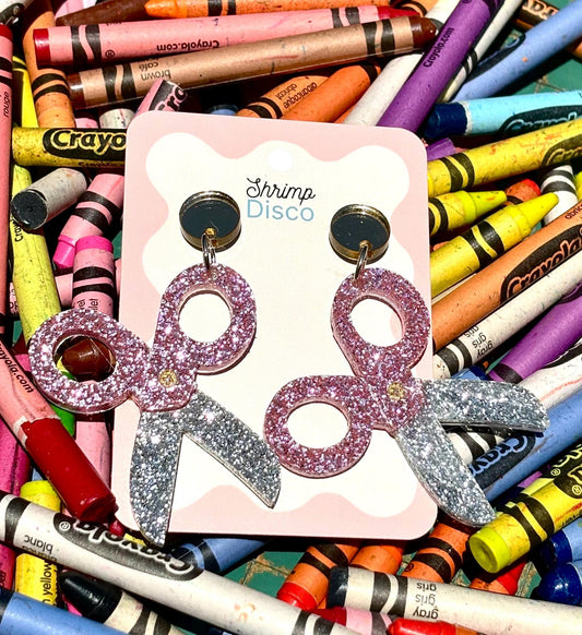 Glitter craft scissors acrylic statement earrings