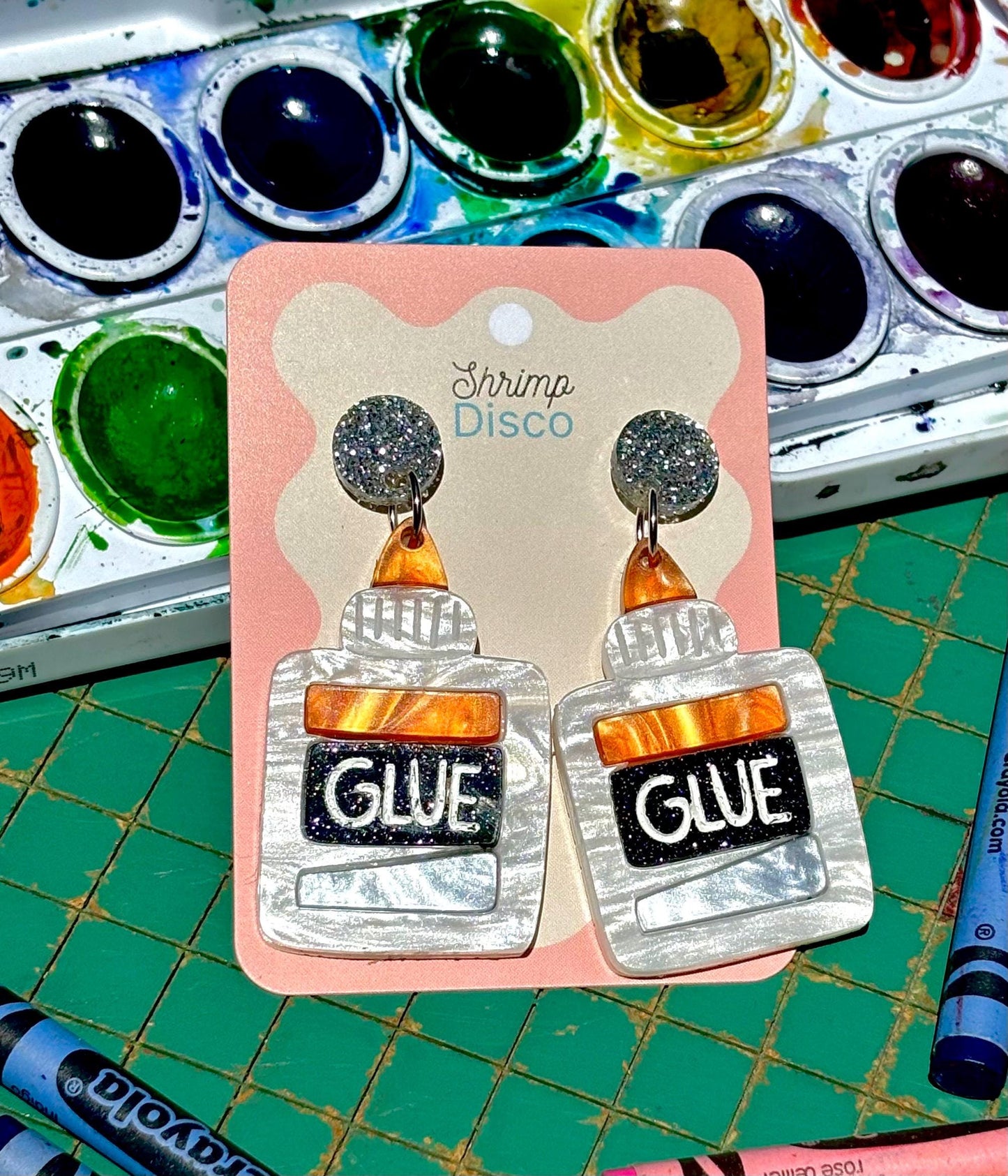 miniature liquid glue acrylic teacher statement earrings