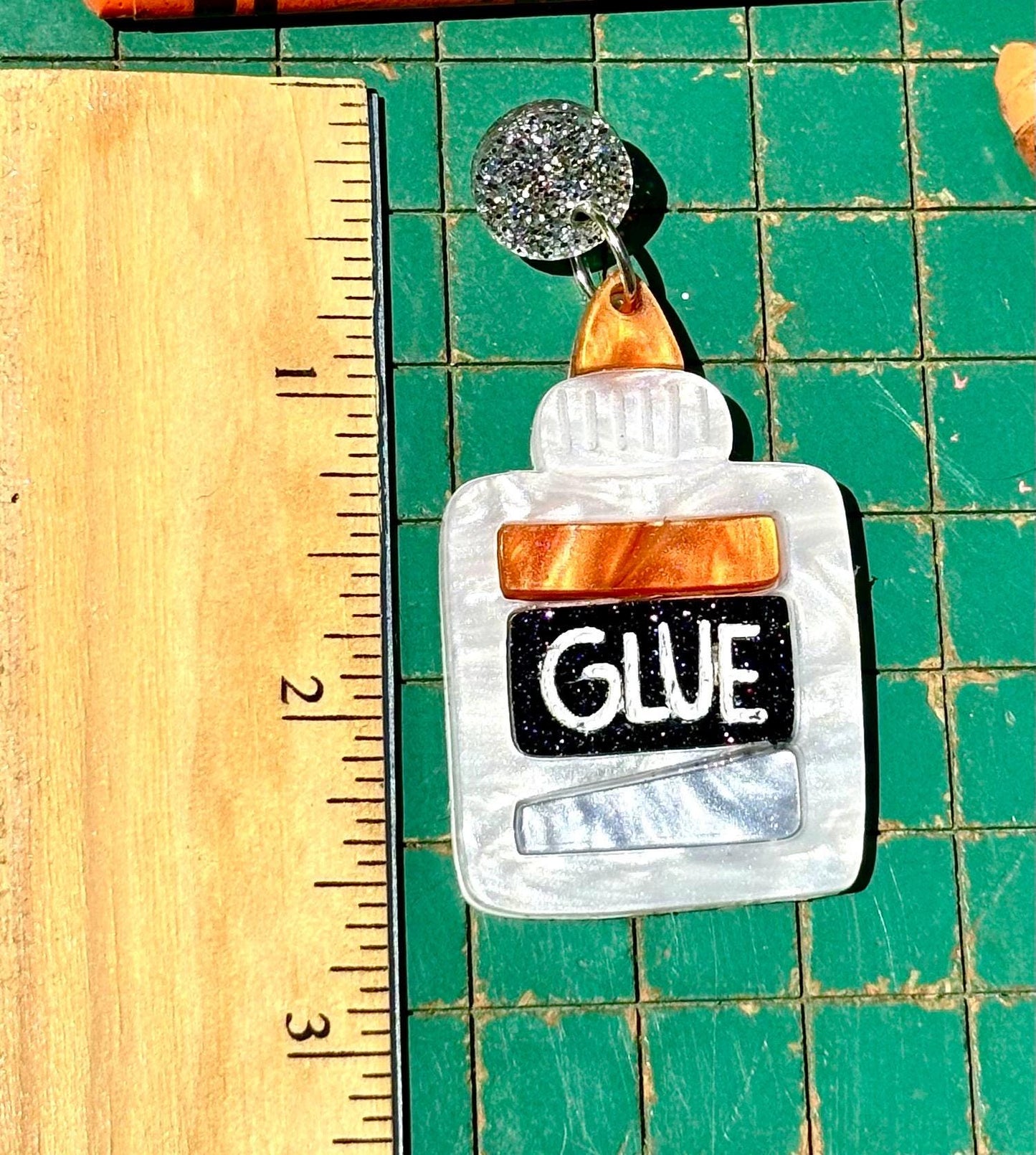 miniature liquid glue acrylic teacher statement earrings