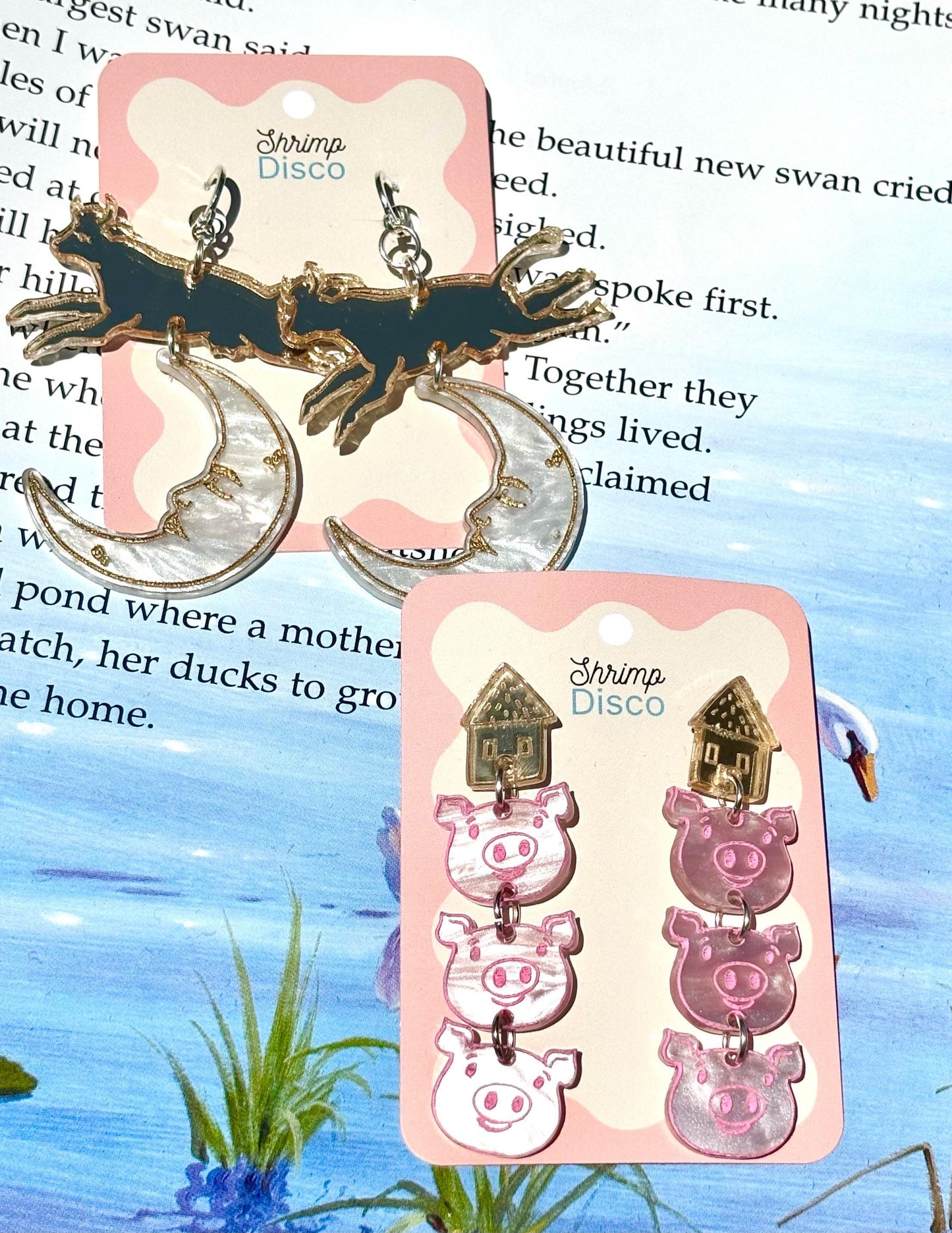 Cow jumping over the moon fairytale statement earrings