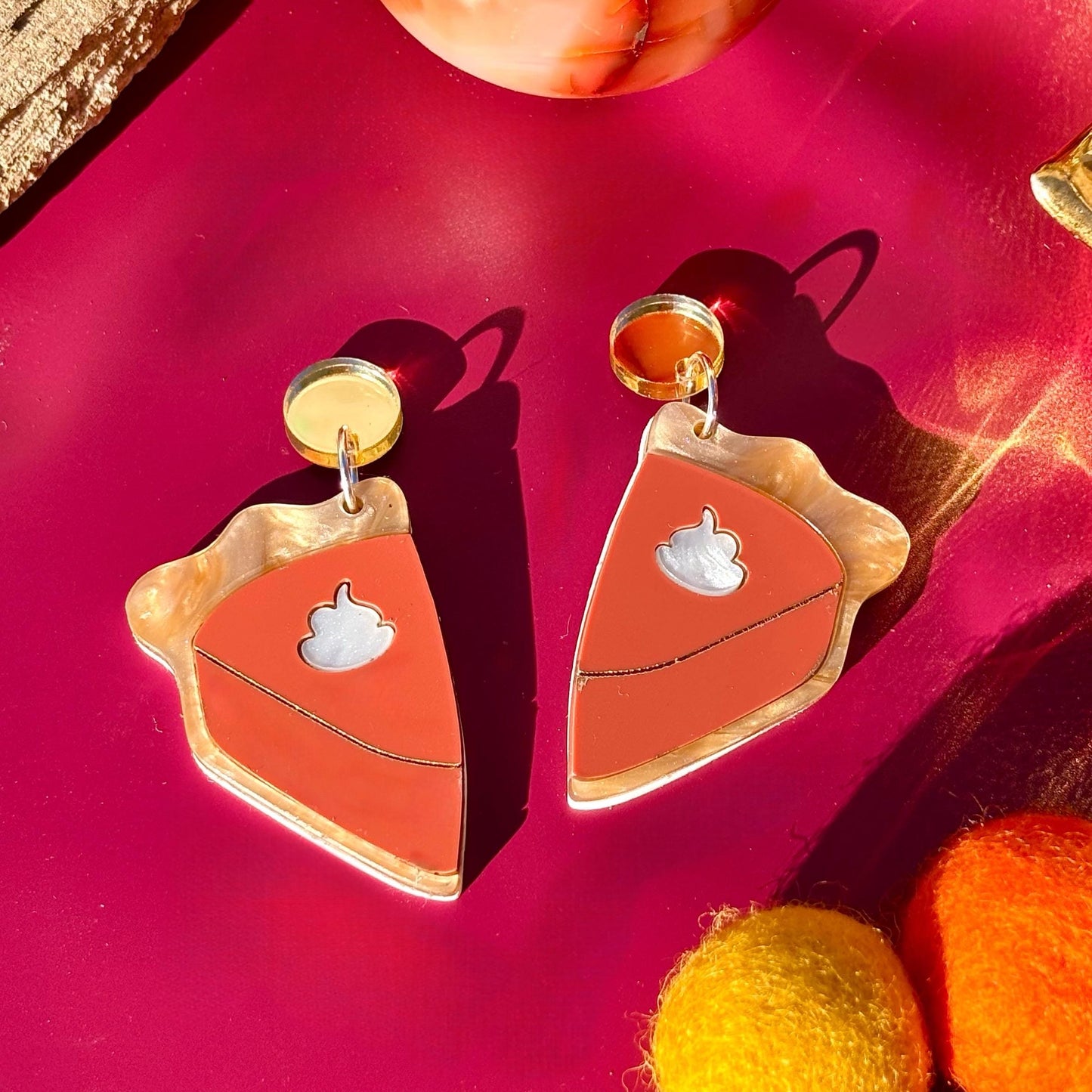 Thanksgiving holiday pumpkin pie acrylic statement earrings