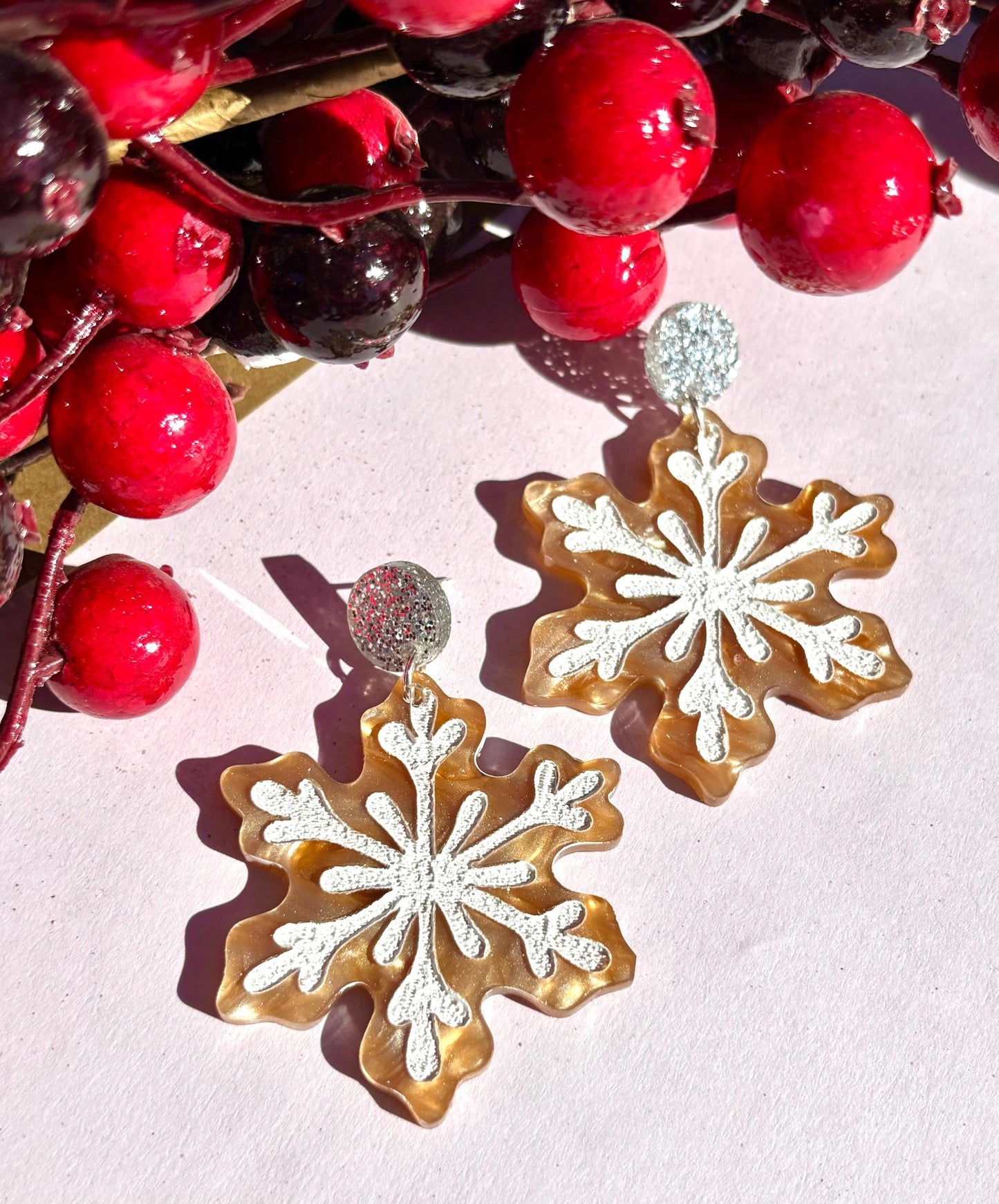 Christmas snowflake gingerbread cookie acrylic statement earrings