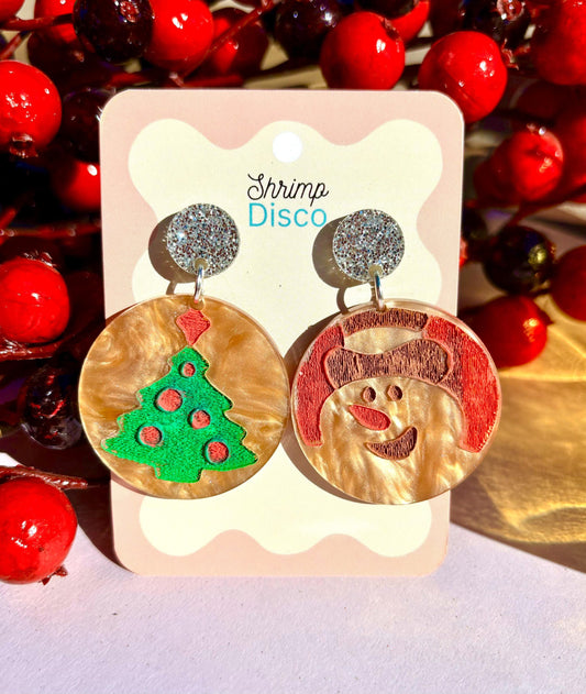 Christmas sugar cookie mismatched acrylic statement earrings