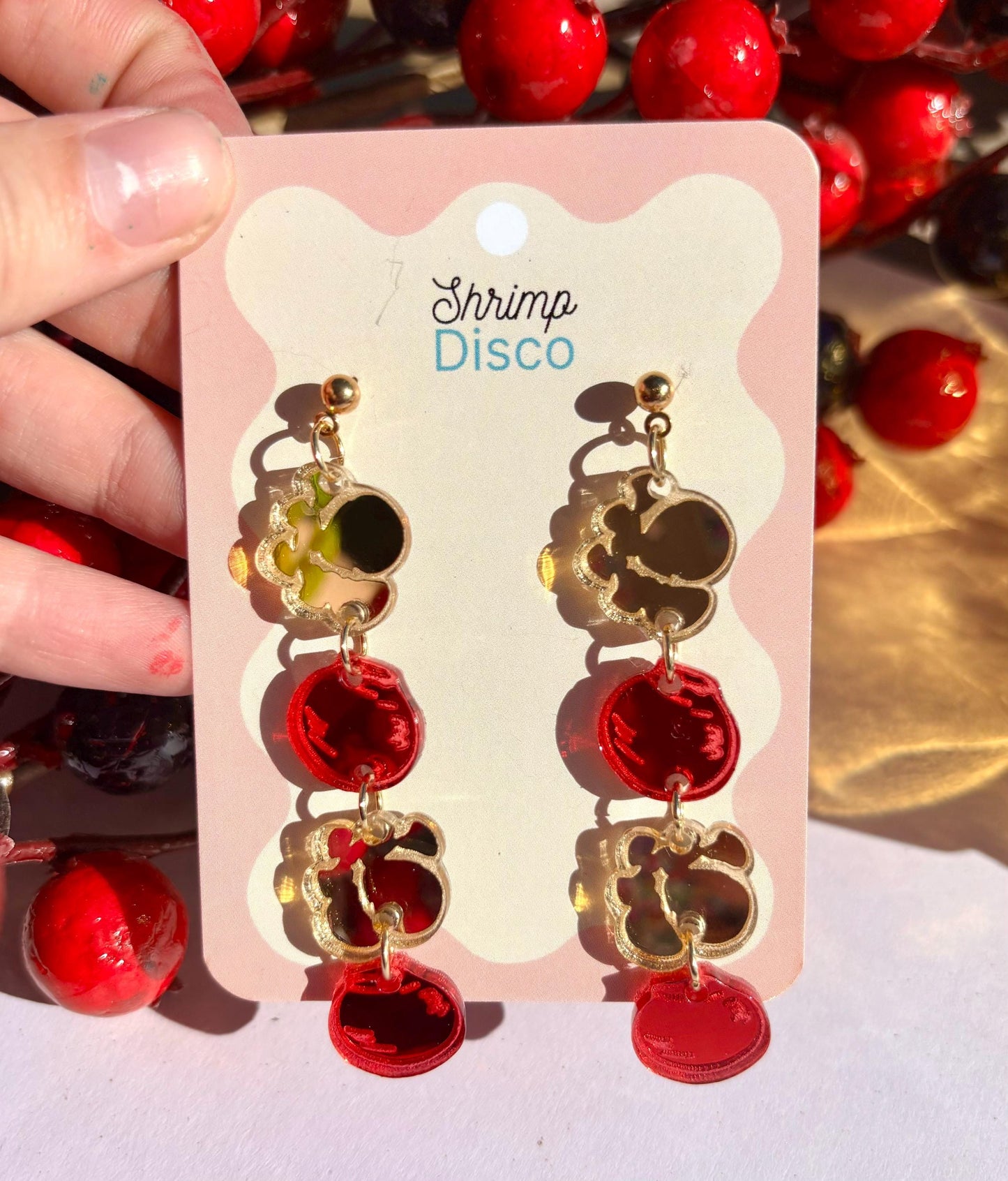 Christmas popcorn and cranberry garland acrylic statement earrings