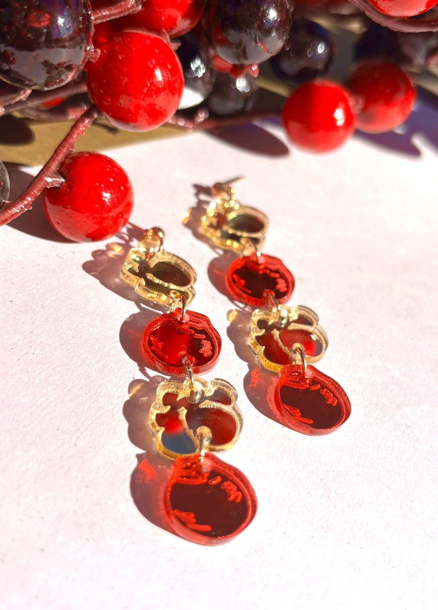 Christmas popcorn and cranberry garland acrylic statement earrings