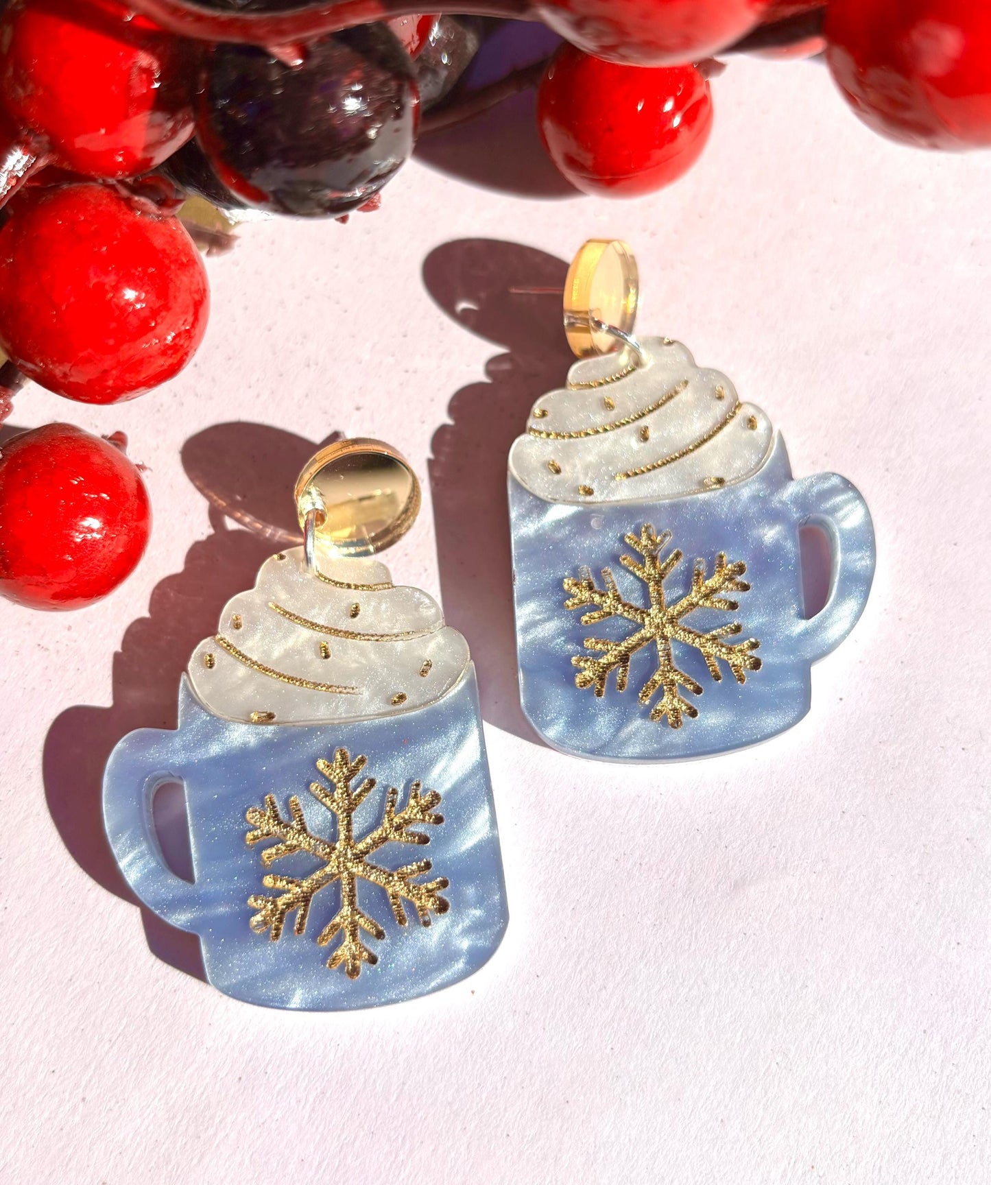 Holiday hot cocoa mug acrylic system earrings