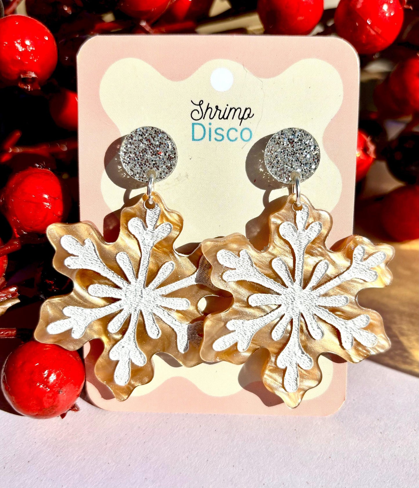 Christmas snowflake gingerbread cookie acrylic statement earrings