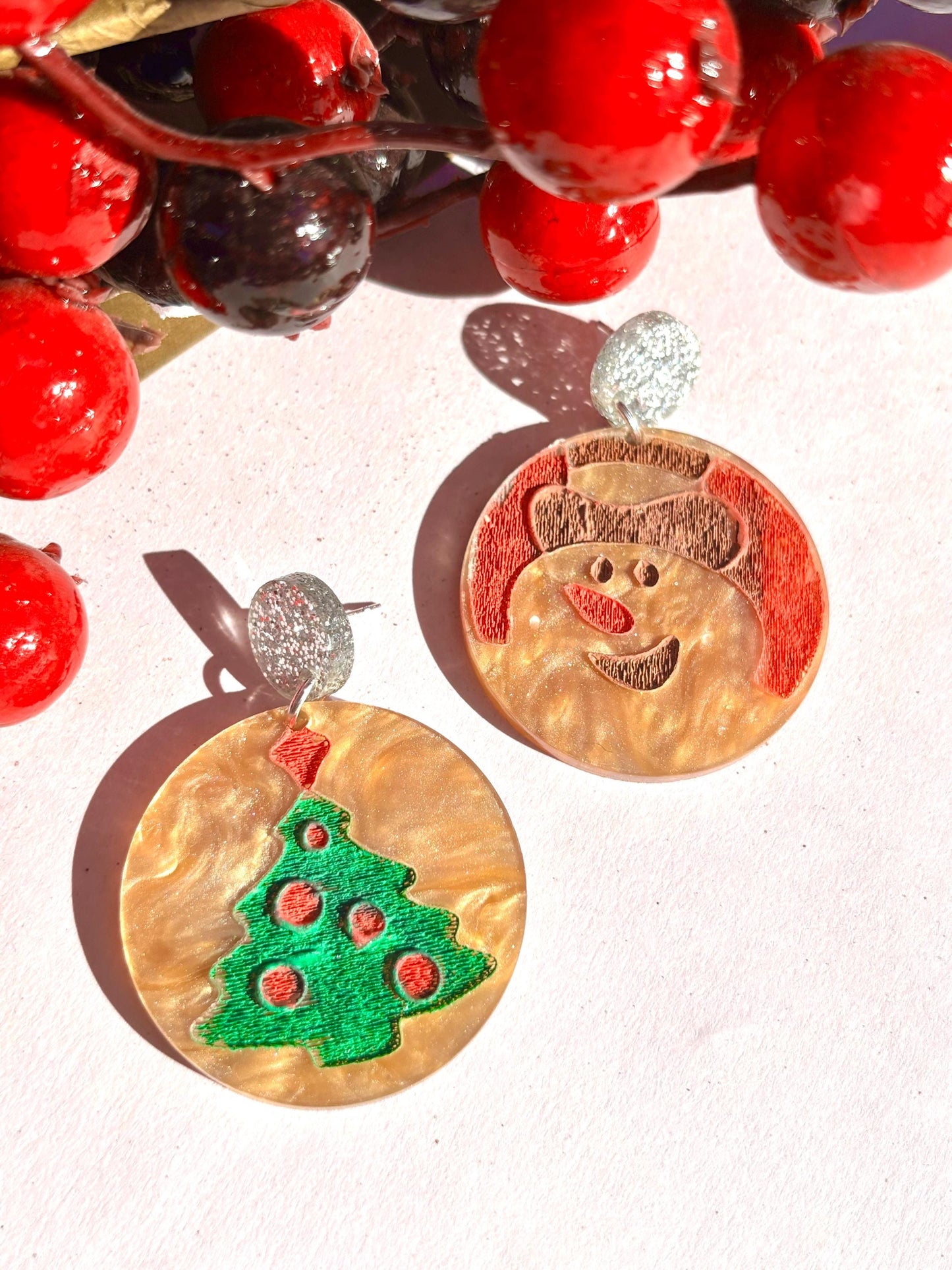 Christmas sugar cookie mismatched acrylic statement earrings