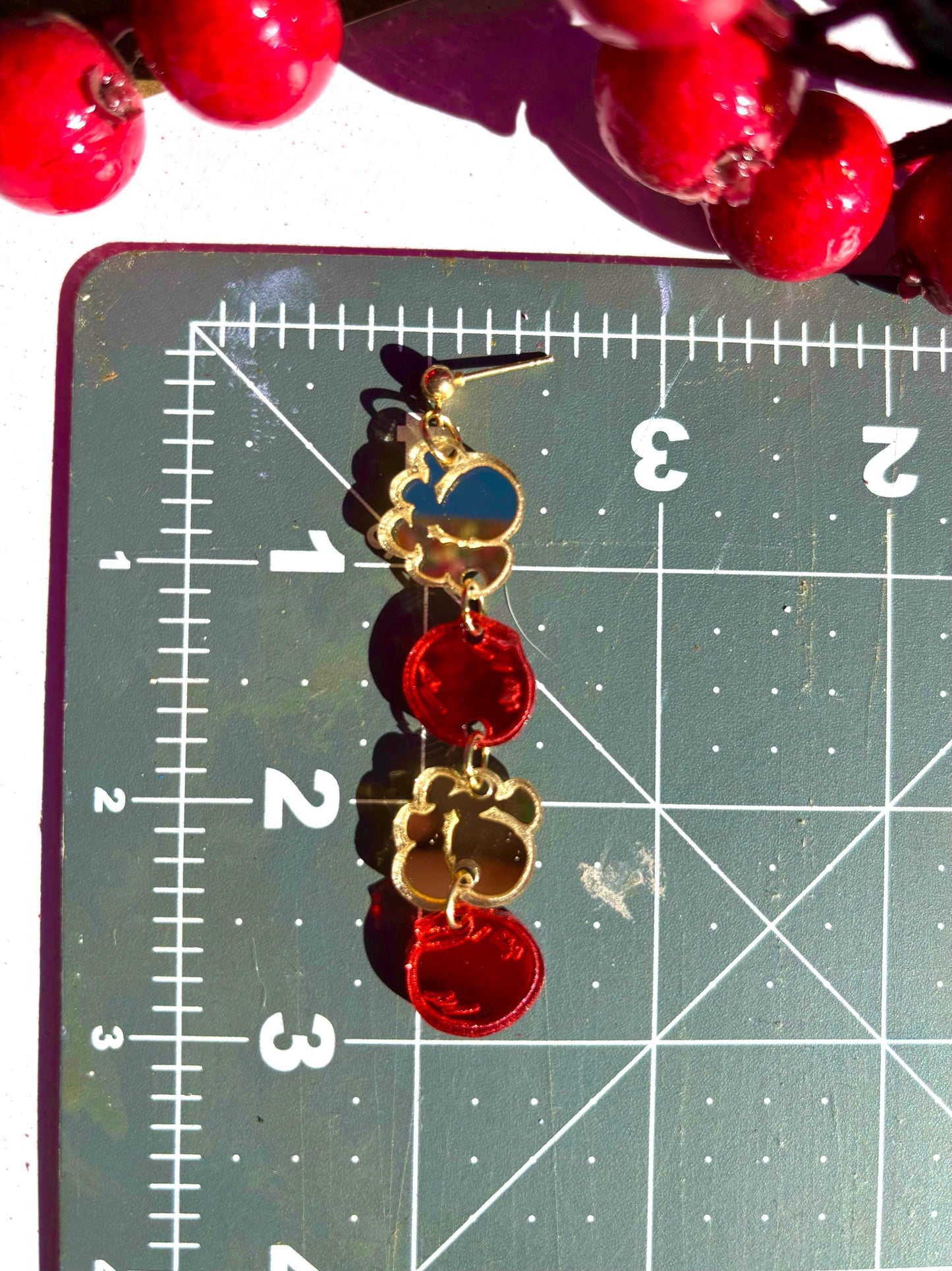 Christmas popcorn and cranberry garland acrylic statement earrings