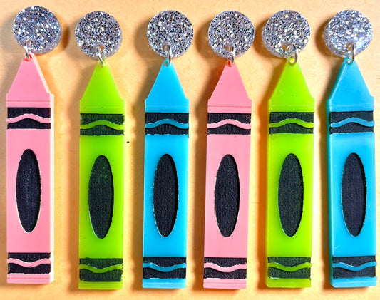 Acrylic crayon statement earrings, teacher gift, artist gift