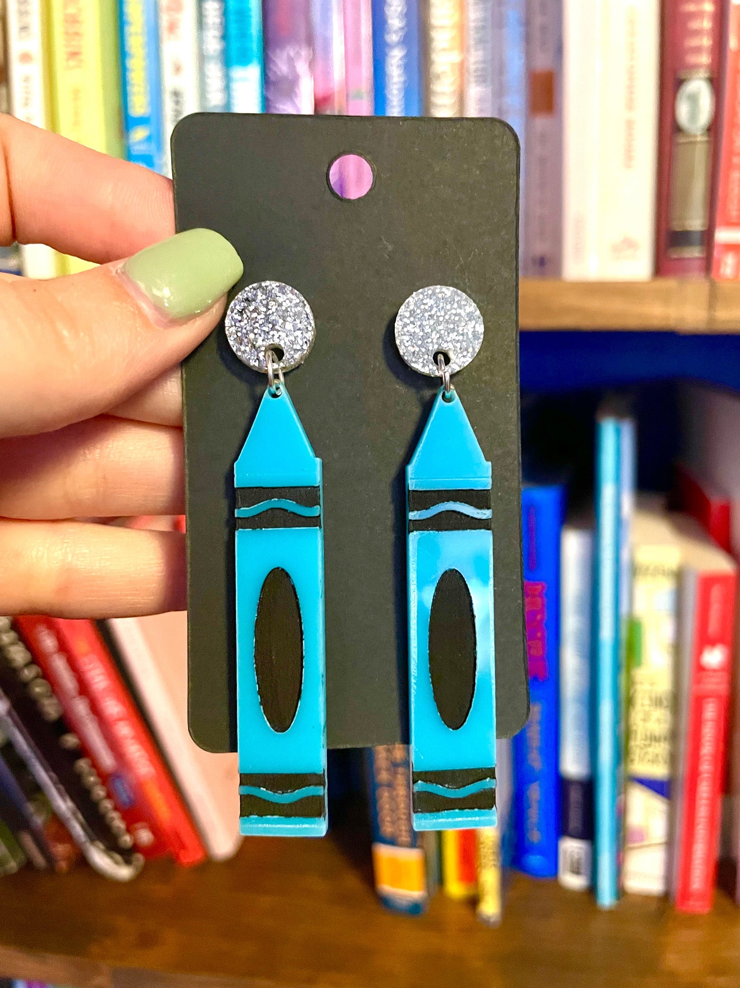 Acrylic crayon statement earrings, teacher gift, artist gift